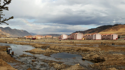 Newly constructed apartment buildings in Yonsa County, North Hamgyong